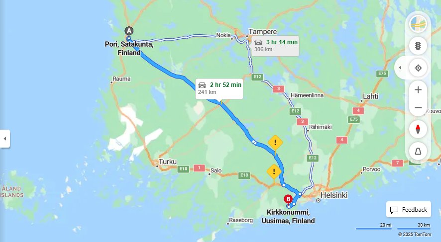 Porista Kirkkonumille - Etaisyys, Ajomatka, Liikenne ja Matkavaihtoehdot