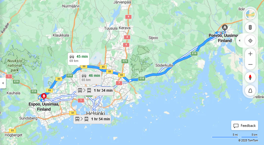Porvoosta Espooseen - Etaisyys, Ajo, Liikenne ja Matkustusmahdollisuudet