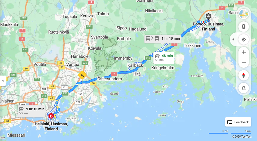 Porvoosta Helsinkiin - Etaisyys, Ajo, Kuljetus ja Matkustusvaihtoehdot