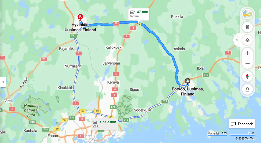 Porvoosta Hyvinkaalla - Etaisyys, Ajo, Kuljetus ja Matkustusvaihtoehdot