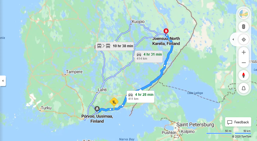 Porvoosta Joensuuhun - Etaisyys, Ajaminen, Kuljetus ja Matkavaihtoehdot