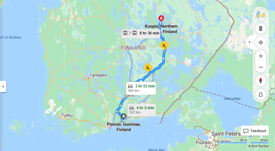 Porvoosta Kuopioon - Etaisyys, Ajo, Liikenne ja Matkustusmahdollisuudet