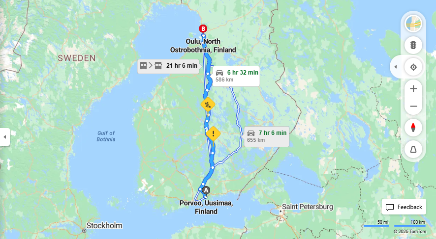 Porvoosta Ouluun - Etaisyys, Ajo, Liikenne ja Matkustamisvaihtoehdot
