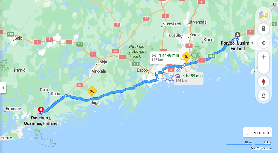 Porvoosta Raseborgiin - Etaisyys, Ajo, Liikenne ja Matkavaihtoehdot