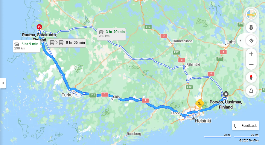 Porvoosta Raumalle - Etaisyys, Ajo, Liikkuminen ja Matkustusvaihtoehdot
