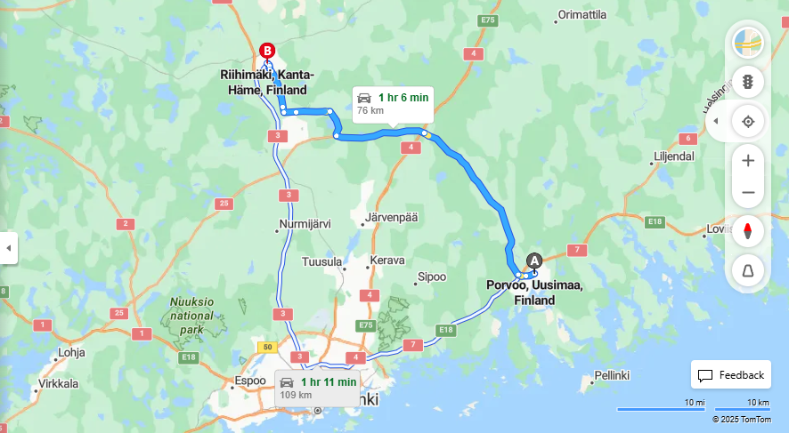 Porvoosta Riihimaelle - Etaisyys, Ajo, Kuljetus ja Matkavaihtoehdot