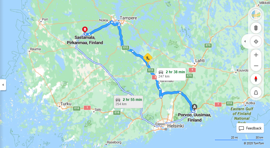 Porvoosta Sastamalaan - Etaisyys, Ajo, Liikenne ja Matkustamisvaihtoehdot