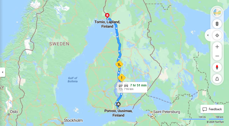 Porvoosta Torniolle - Etaisyys, Ajo, Kuljetus ja Matkavaihtoehdot