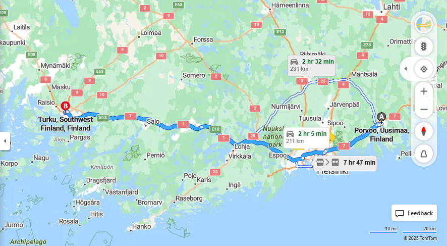 Porvoosta Turkuun - Etaisyys, Ajo, Kuljetus ja Matkustusvaihtoehdot