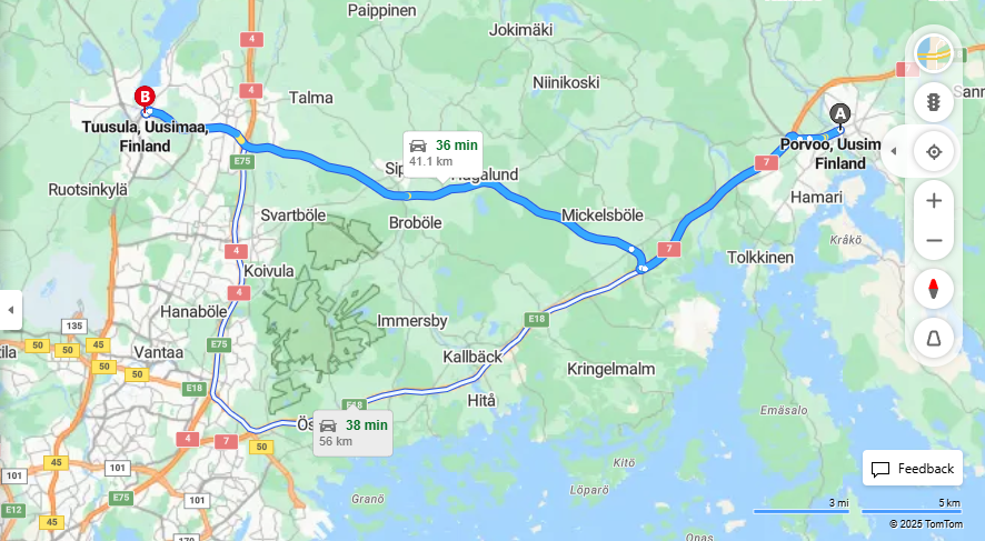 Porvoosta Tuusulaan - Valimatka, Ajo, Kuljetus ja Matkavaihtoehdot