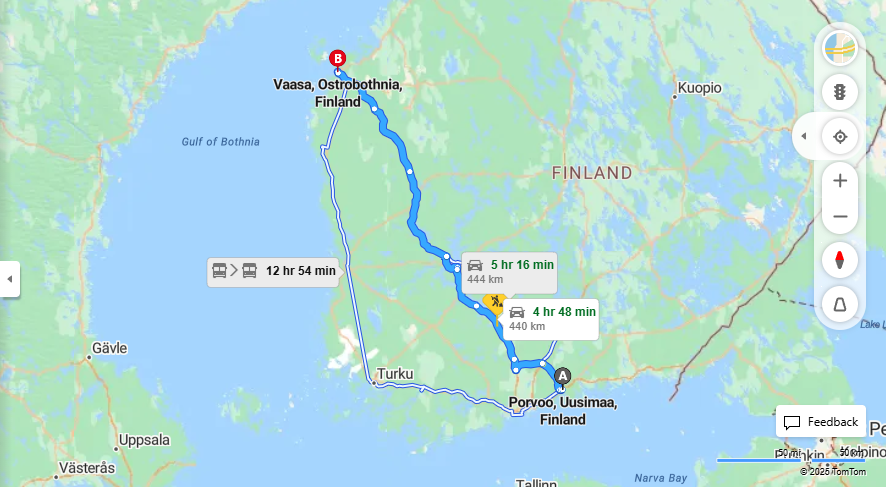 Porvoosta Vaasaan - Etaisyys, Ajomatka, Liikenne ja Matkustusmahdollisuudet