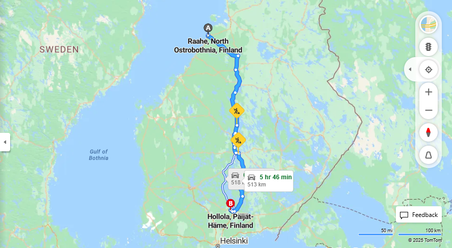 Raahesta Hollolaan - Etaisyys, Kuljetus ja Matkustusvaihtoehdot