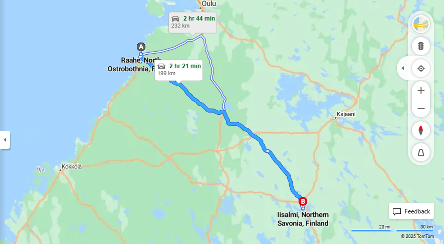 Raahesta Iisalmeen - Etaisyys, Ajo, Liikenne ja Matkustusvaihtoehdot