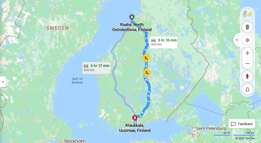 Raahesta Klaukkalaan - Etaisyys, Ajo, Liikkuminen ja Matkustusvaihtoehdot