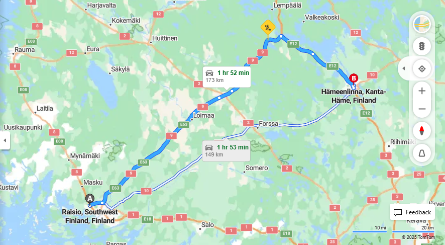 Raisio - Hameenlinna: Matka, Ajo, Kuljetus ja Matkustusvaihtoehdot