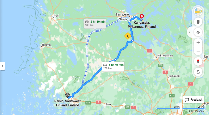 Raisio-Kangasala: Etaisyys, Ajo, Kuljetus ja Matkustusvaihtoehdot