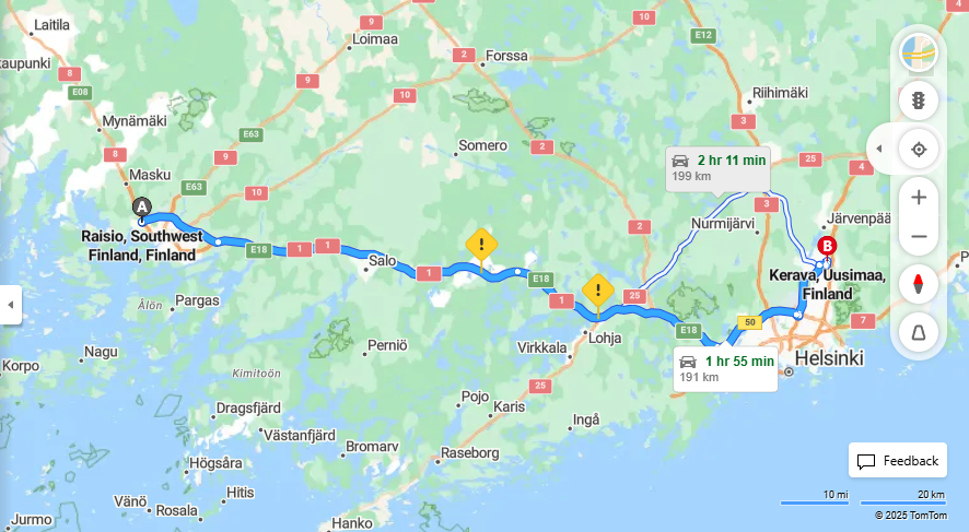Raisioista Keravalle - Etaisyys, Ajo, Kuljetus ja Matkustusvaihtoehdot