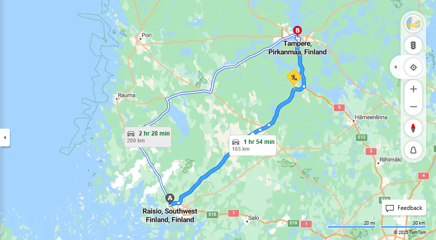 Raision ja Tampereen valinen matka: Etaisyys, Ajo, Liikkumistavat ja Matkustusmahdollisuudet