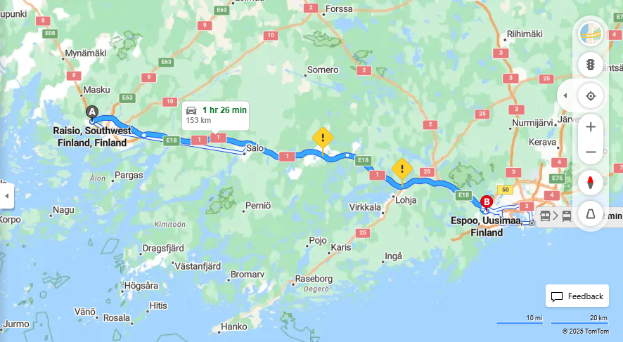 Raisiosta Espooseen - Matka, Ajo, Liikkuminen ja Matkustustavat