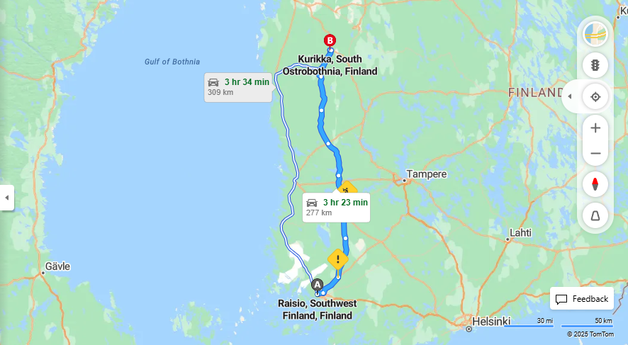 Raisiosta Kurikkaan - Etaisyys, Ajo, Kuljetus ja Matkustusvaihtoehdot