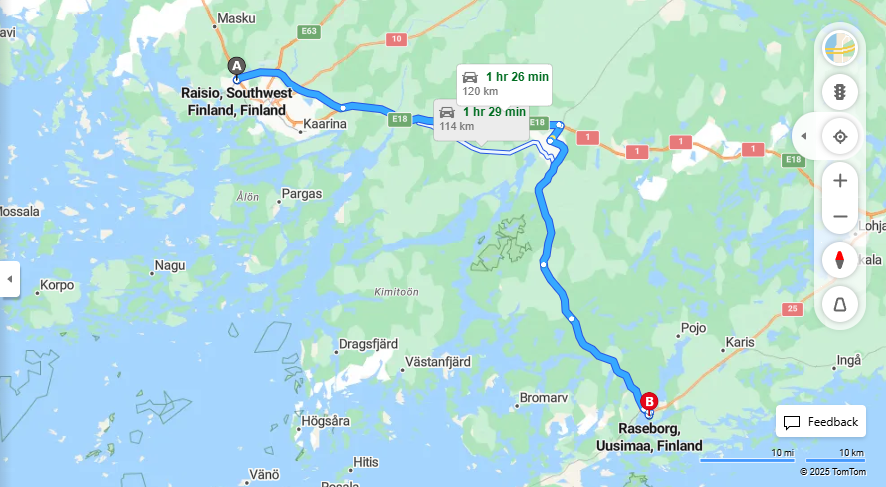 Raisiosta Raseborgiin - Etaisyys, Ajo, Liikkuminen ja Matkavaihtoehdot
