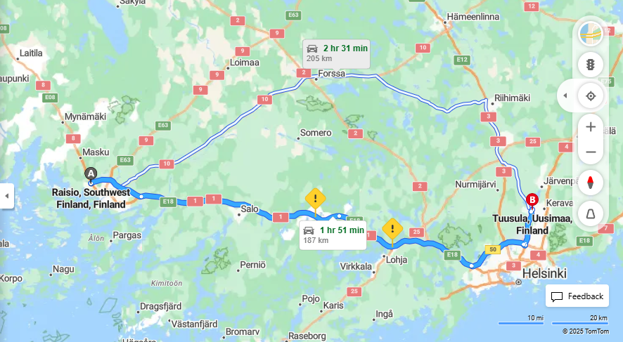 Raisiosta Tuusulaan - Etaisyys, Ajaminen, Kuljetus ja Matkustusvaihtoehdot