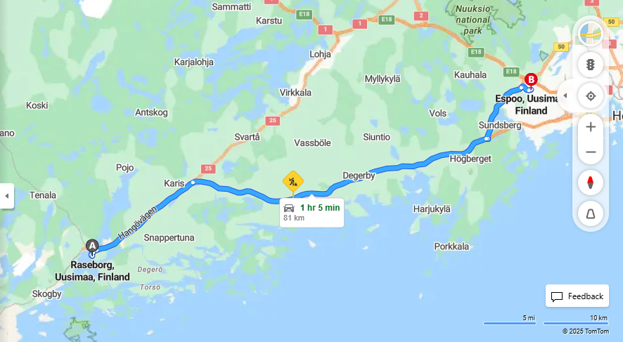 Raseborgista Espooseen - Etaisyys, Ajo, Kuljetus ja Matkustusmahdollisuudet