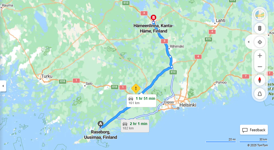Raseborgista Hameenlinnaan - Etaisyys, Ajo, Liikkumistavat ja Matkavaihtoehdot