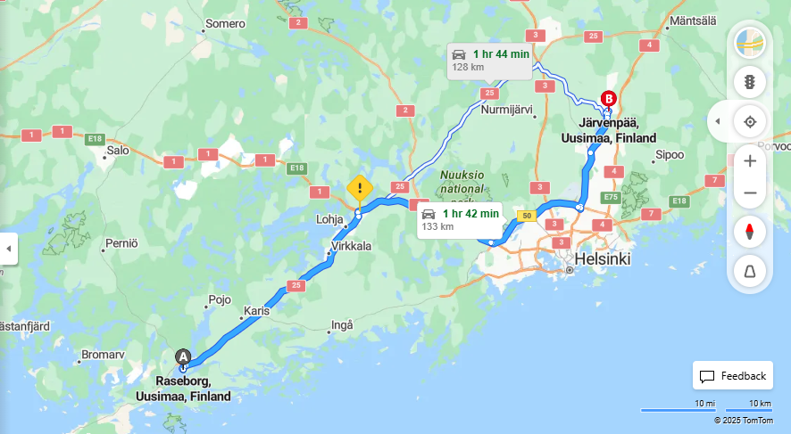 Raseborgista Jarvenpaahan - Etaisyys, Ajaminen, Kuljetus ja Matkavaihtoehdot