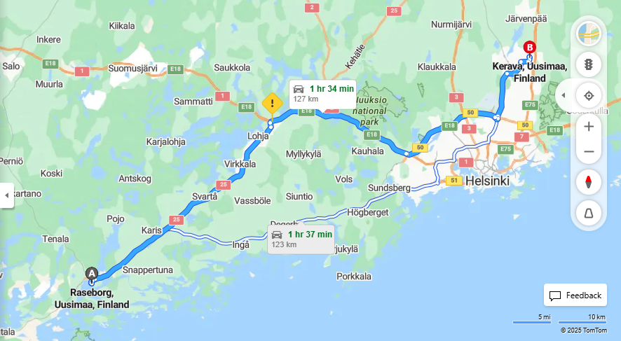 Raseborgista Keravalle - Etaisyys, Ajomatka, Kuljetus ja Matkustusvaihtoehdot