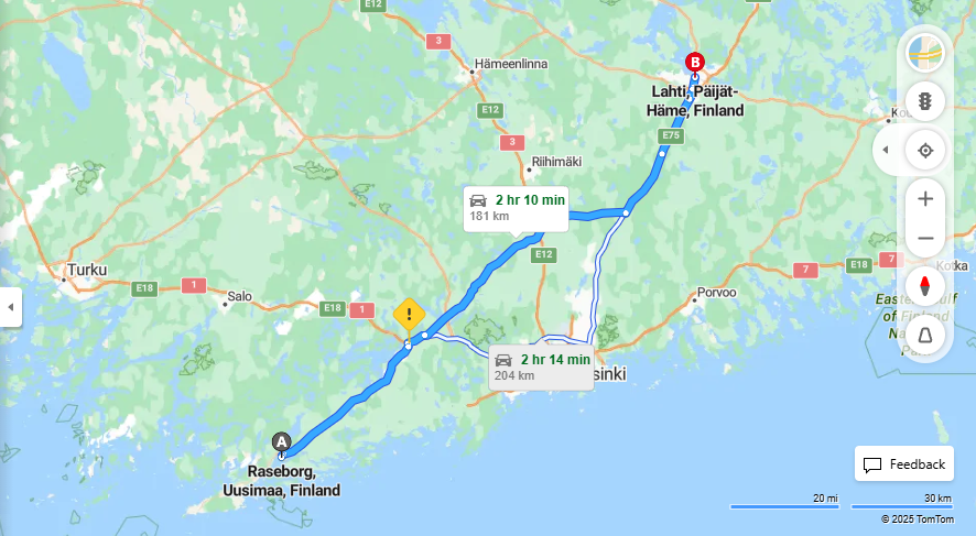 Raseborgista Lahteen - Etaisyys, Ajomatka, Kuljetus ja Matkustusmahdollisuudet