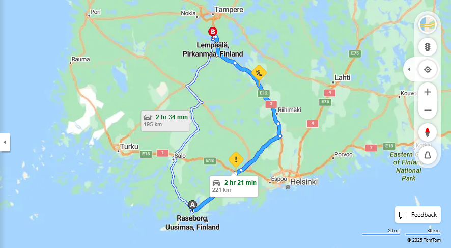 Raseborgista Lempaalaan - Etaisyys, Ajo, Kuljetus ja Matkustusmahdollisuudet