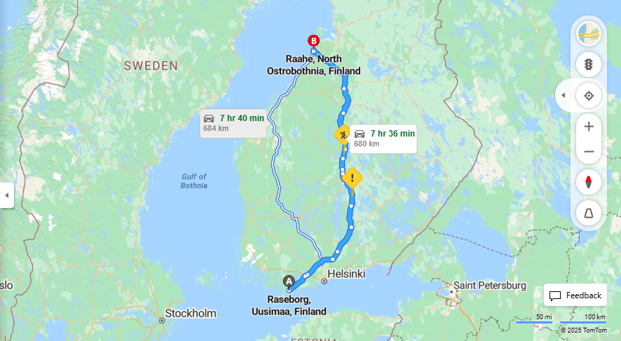 Raseborgista Raaheen - Etaisyys, Ajo, Kuljetus ja Matkustusvaihtoehdot