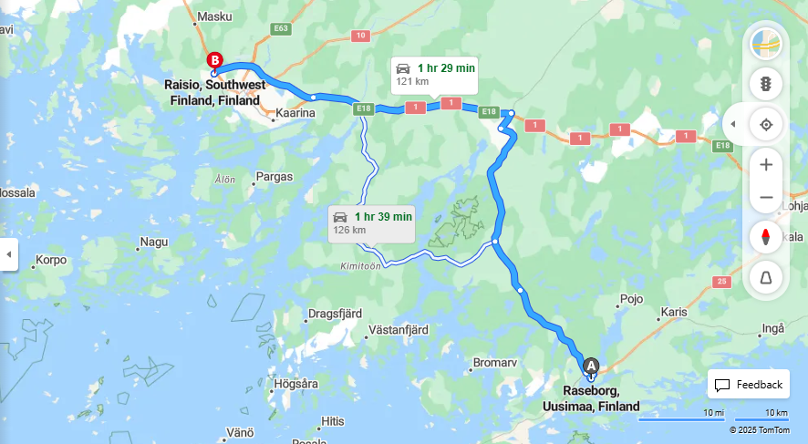 Raseborgista Raisioon - Etaisyys, Ajo, Kuljetus ja Matkustamisvaihtoehdot