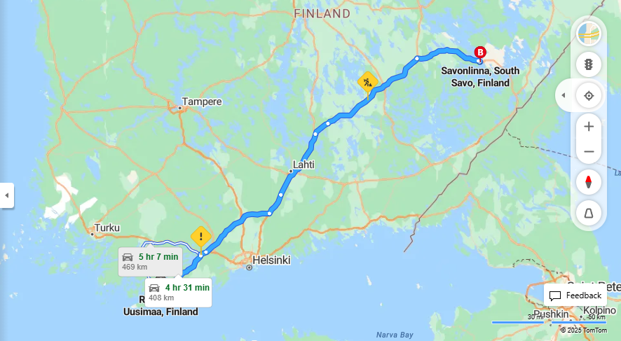 Raseborgista Savonlinnaan - Etaisyys, Ajo, Kuljetus ja Matkavaihtoehdot