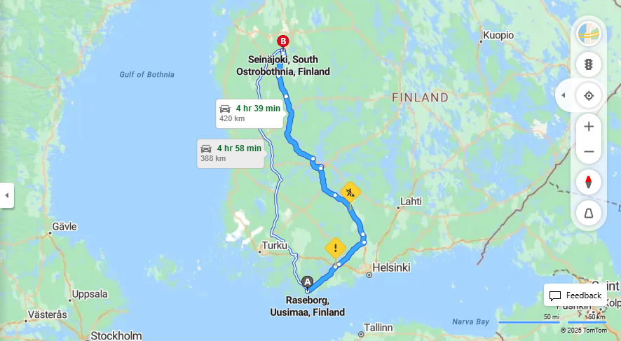 Raseborgista Seinajoelle - Etaisyys, Ajo, Kuljetus ja Matkustamisvaihtoehdot