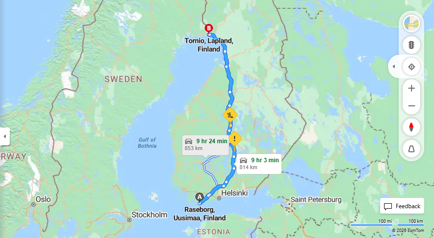 Raseborgista Tornioon - Etaisyys, Ajomatka, Kuljetus ja Matkustusvaihtoehdot
