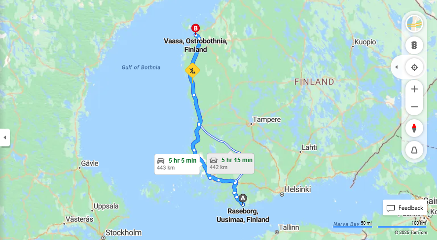 Raseborgista Vaasaan - Etaisyys, Ajo, Liikenne ja Matkustusvaihtoehdot