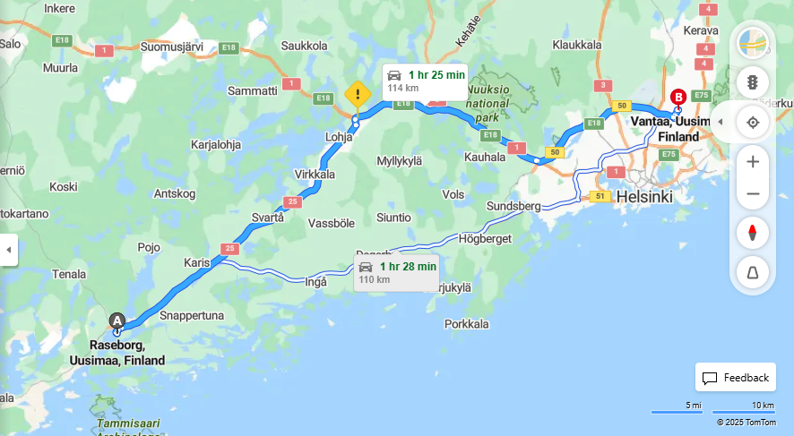 Raseborgista Vantaalle - Etaisyys, Ajo, Liikenne ja Matkustusvaihtoehdot