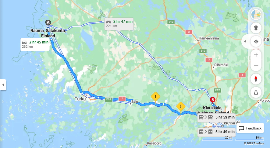 Rauma - Klaukkala: Matka, Ajo, Kuljetus ja Matkustusvaihtoehdot