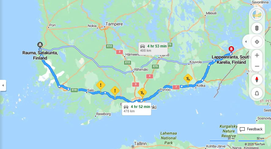 Rauma - Lappeenranta: Etaisyys, Ajomatka, Kuljetus ja Matkustusvaihtoehdot