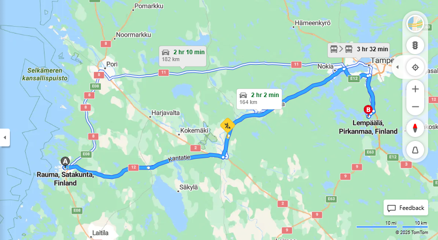 Rauma-Lempaala: Etaisyys, Ajo, Kuljetus ja Matkustusvaihtoehdot