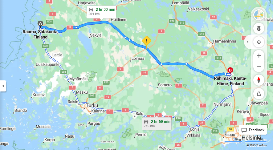 Rauma - Riihimaki: Etaisyys, Ajo, Kuljetus ja Matkustusvaihtoehdot