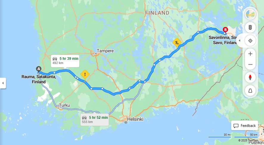 Rauma - Savonlinna: Matkan Pituus, Ajaminen, Liikkuminen ja Matkustusvaihtoehdot