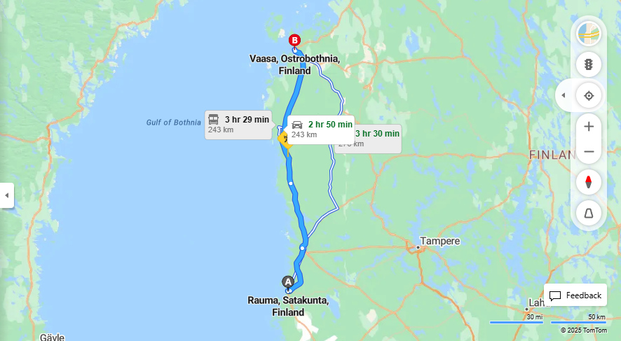 Rauma-Vaasa: Matka, Ajo, Liikenne ja Matkustusvaihtoehdot