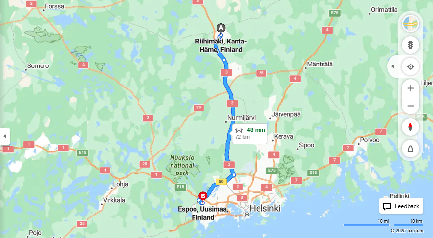 Riihimaesta Espooseen - Etaisyys, Ajo, Kuljetus ja Matkavaihtoehdot