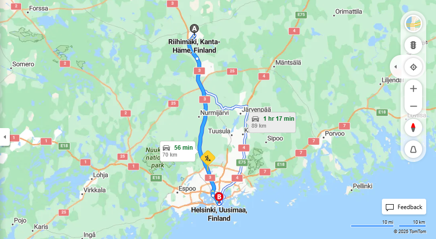 Riihimaesta Helsinkiin - Etaisyys, Ajomatka, Liikenne ja Matkustusvaihtoehdot
