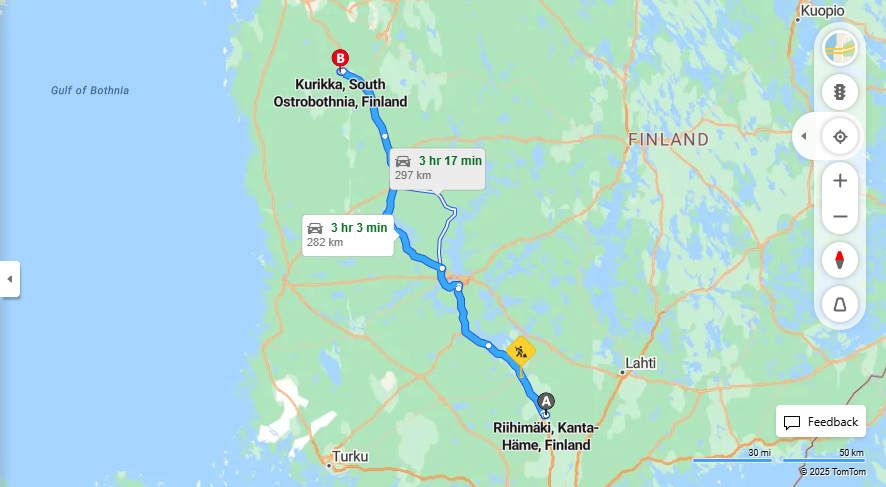 Riihimaesta Kurikkaan - Etaisyys, Ajo, Kuljetus ja Matkavaihtoehdot