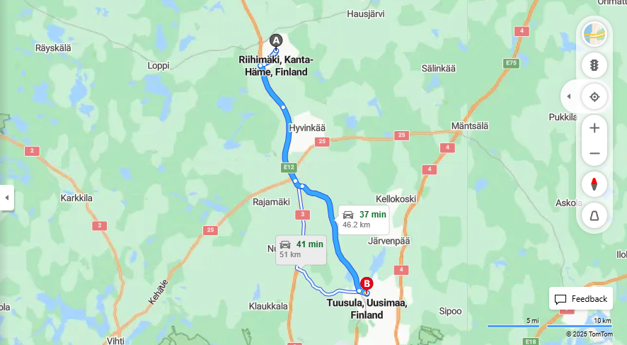 Riihimaesta Tuusulaan - Etaisyys, Ajaminen, Liikenne ja Matkustamisvaihtoehdot