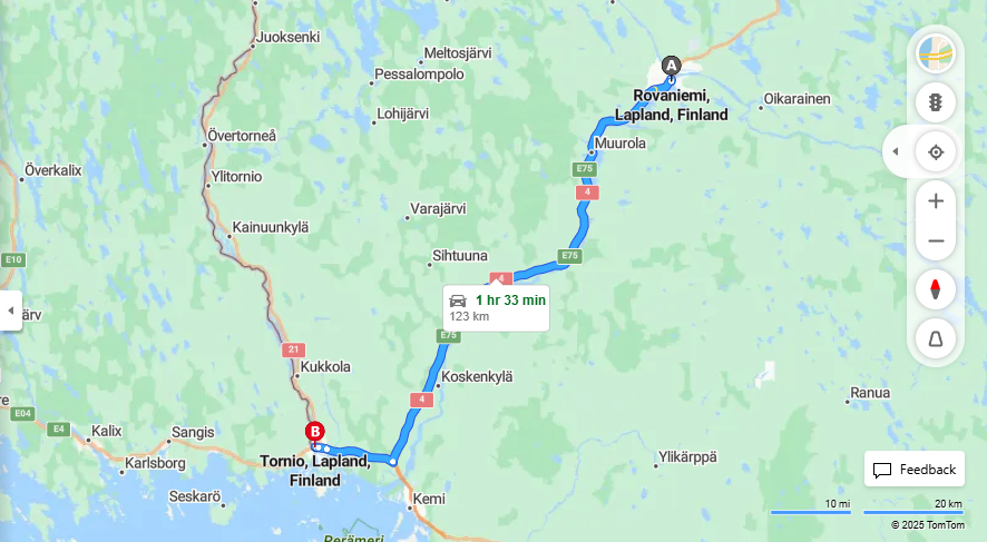 Rovaniemelta Tornioon - Etaisyys, Ajomatka, Kuljetus ja Matkustamisvaihtoehdot